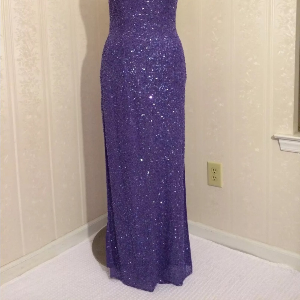 SOLD! One Shoulder Sequin Purple Silk Dress Large - Picture 2 of 8